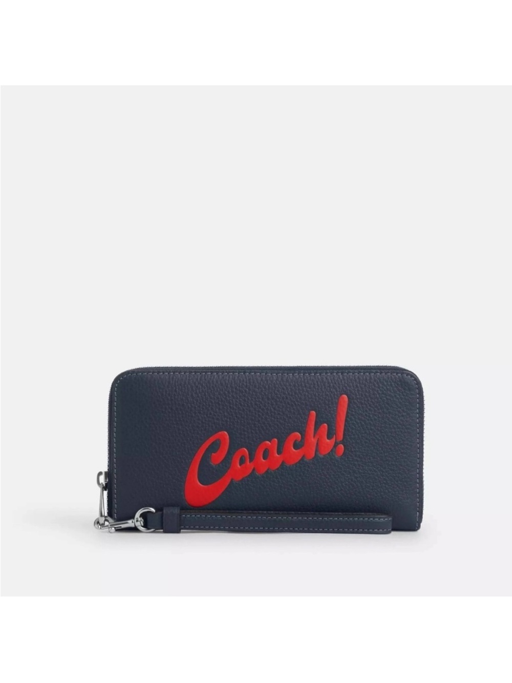 Coach Navy Leather Zip Wallet with Red Script Logo